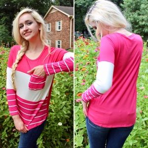 NWT Boutique Pink Stripe Pocket Top S M L